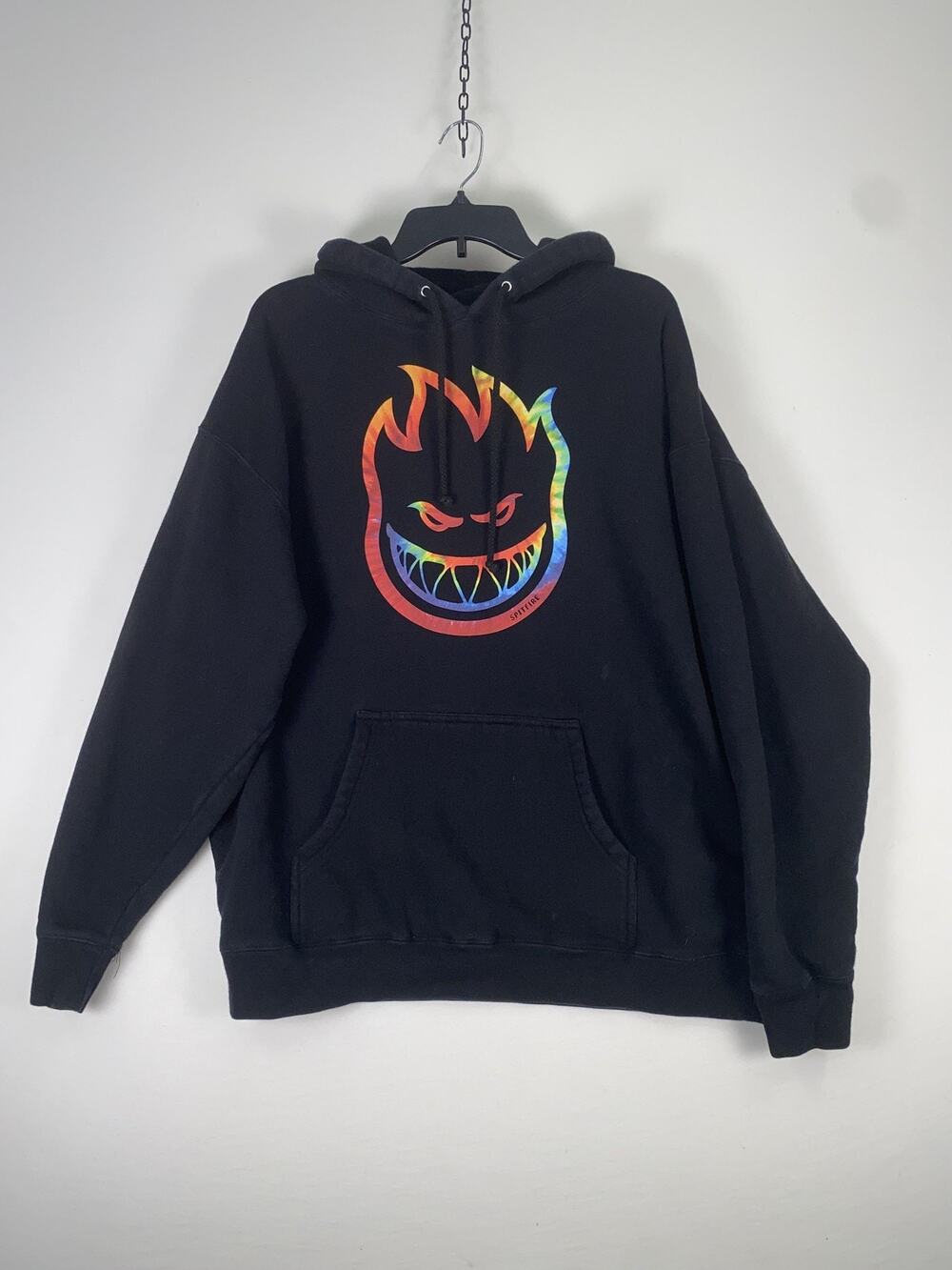 Spitfire Hoodie Mens XL Black Flame Logo Graphic Skateboard Fleece Pullover